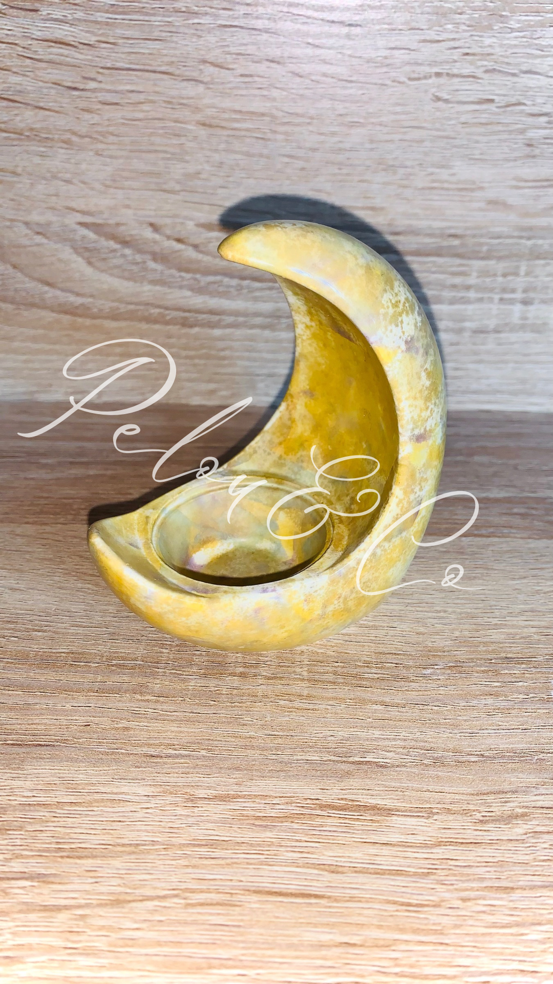 Détails Bougeoir lune jaune en résine minérale Pelou&Co
