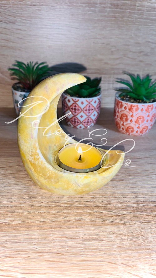 Bougeoir lune jaune en résine minérale Pelou&Co