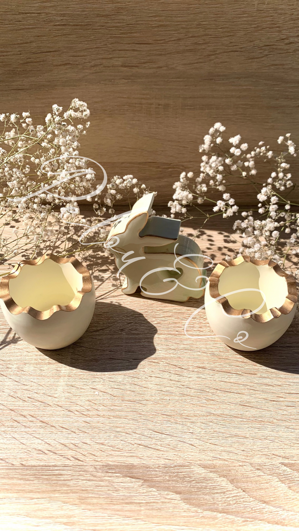 Ensemble Pâques artisanal lapin et pots-coquille