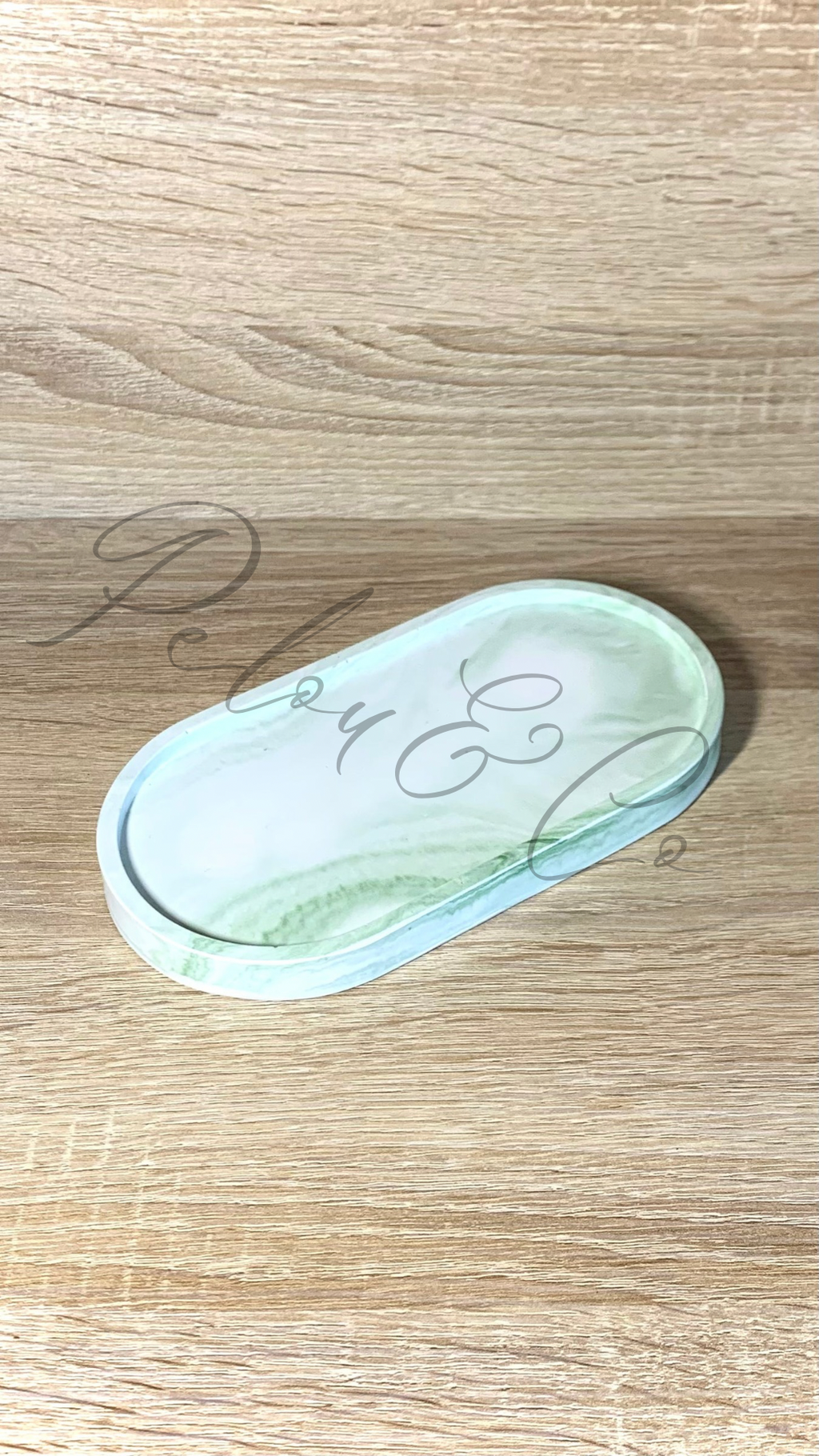 Vide-poches en résine minérale blanc et vert effet marbré _ Décoration méditerranéenne