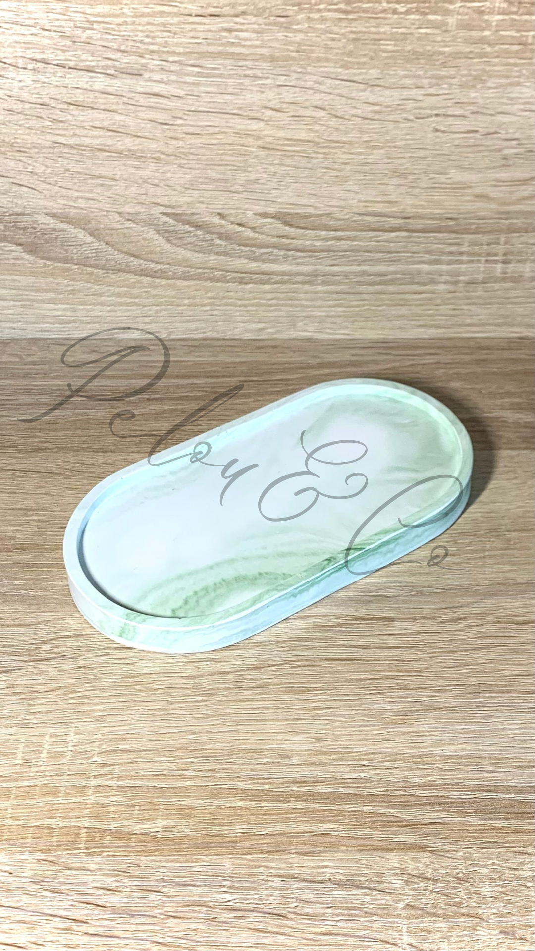 Vide-poches en résine minérale blanc et vert effet marbré _ Décoration méditerranéenne