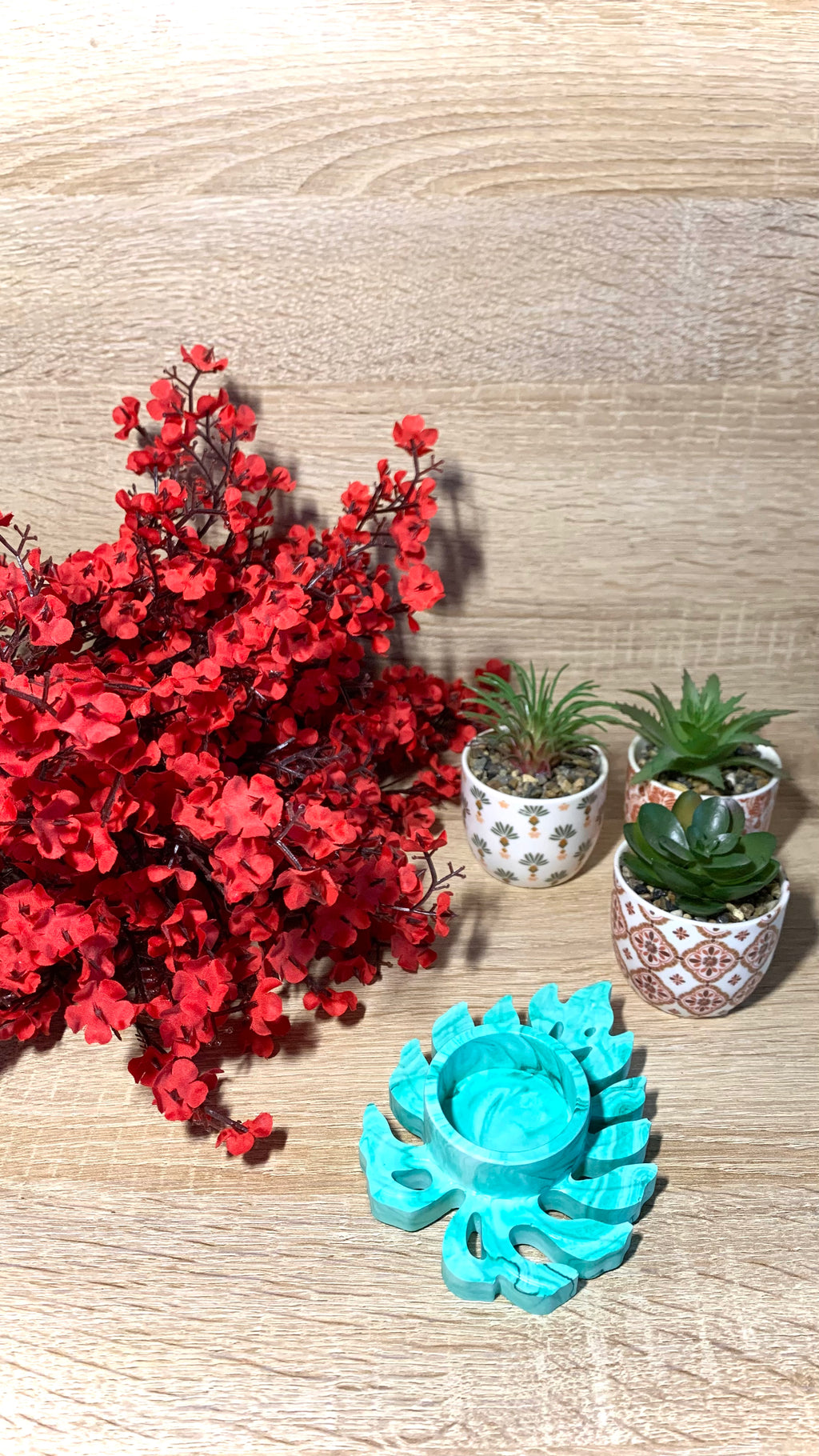 Bougeoir en forme de feuille marbré vert — décoration artisanale Pelou&Co