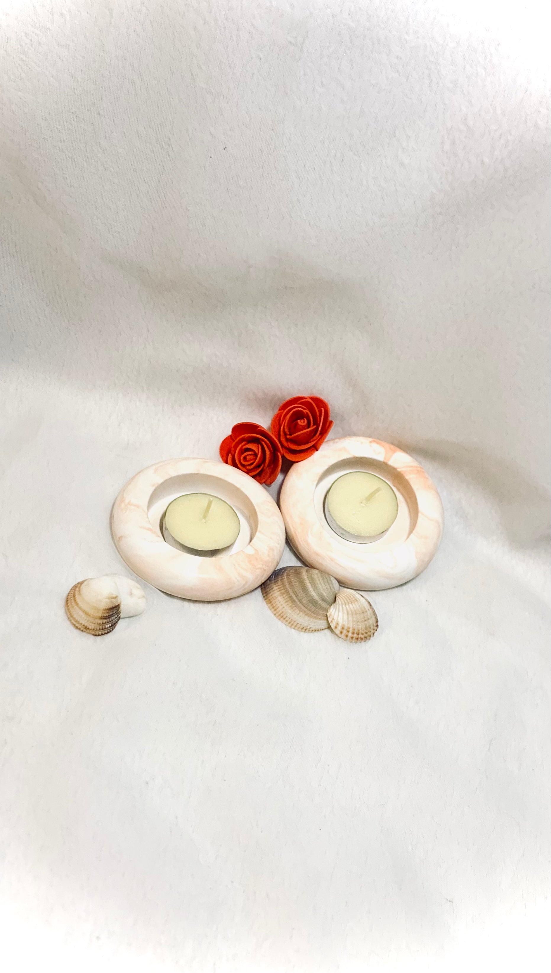 Bougeoirs rond en résine orange marbré, fait main en Corse