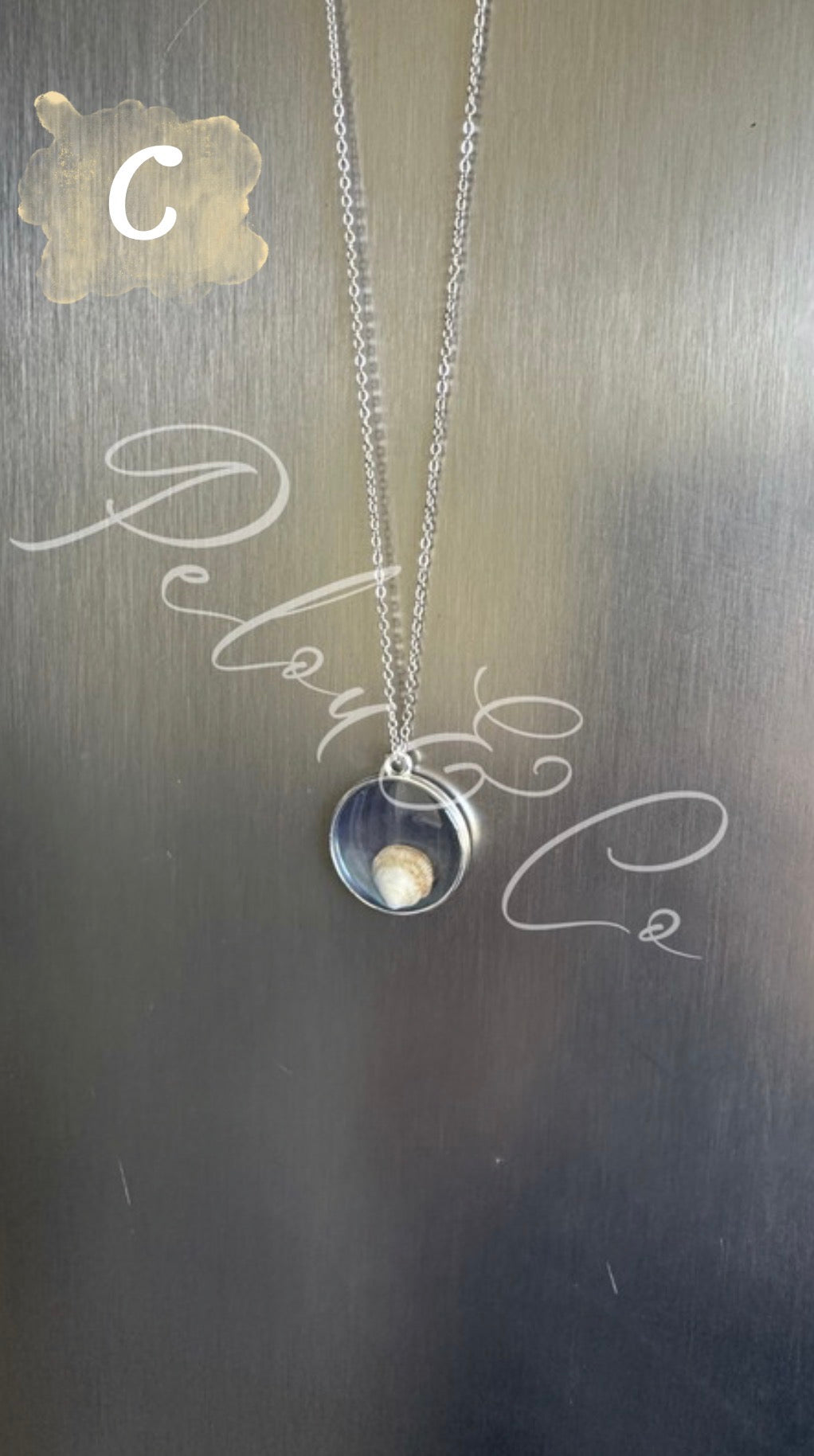 Pendentif et sa chaîne en acier inoxydable argenté avec un coquillage ramassé en Corse 