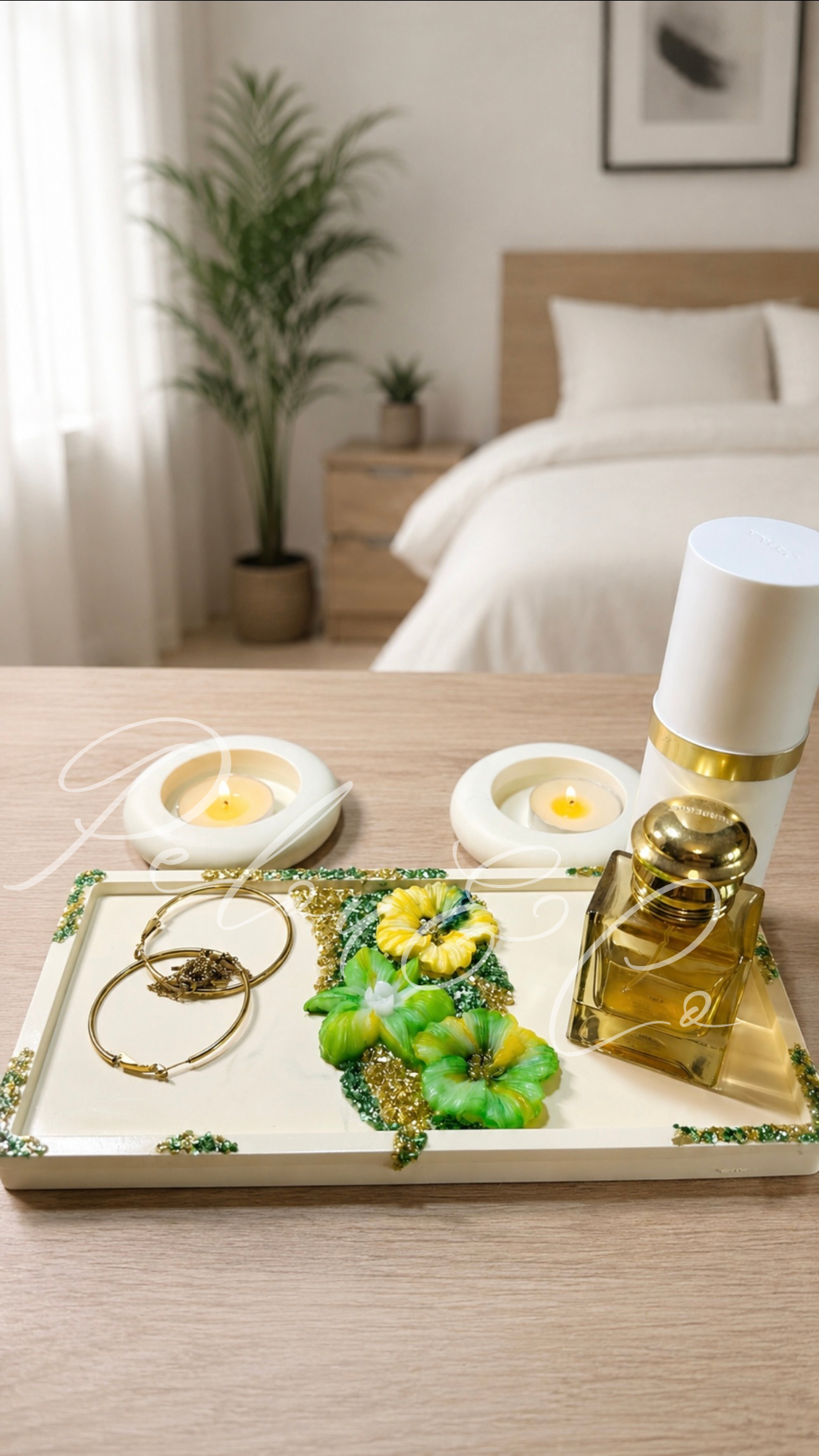 Ensemble décoratif Lueur d'été inspiré de la nature et des soirées d'été, réalisé artisanalement en Corse.