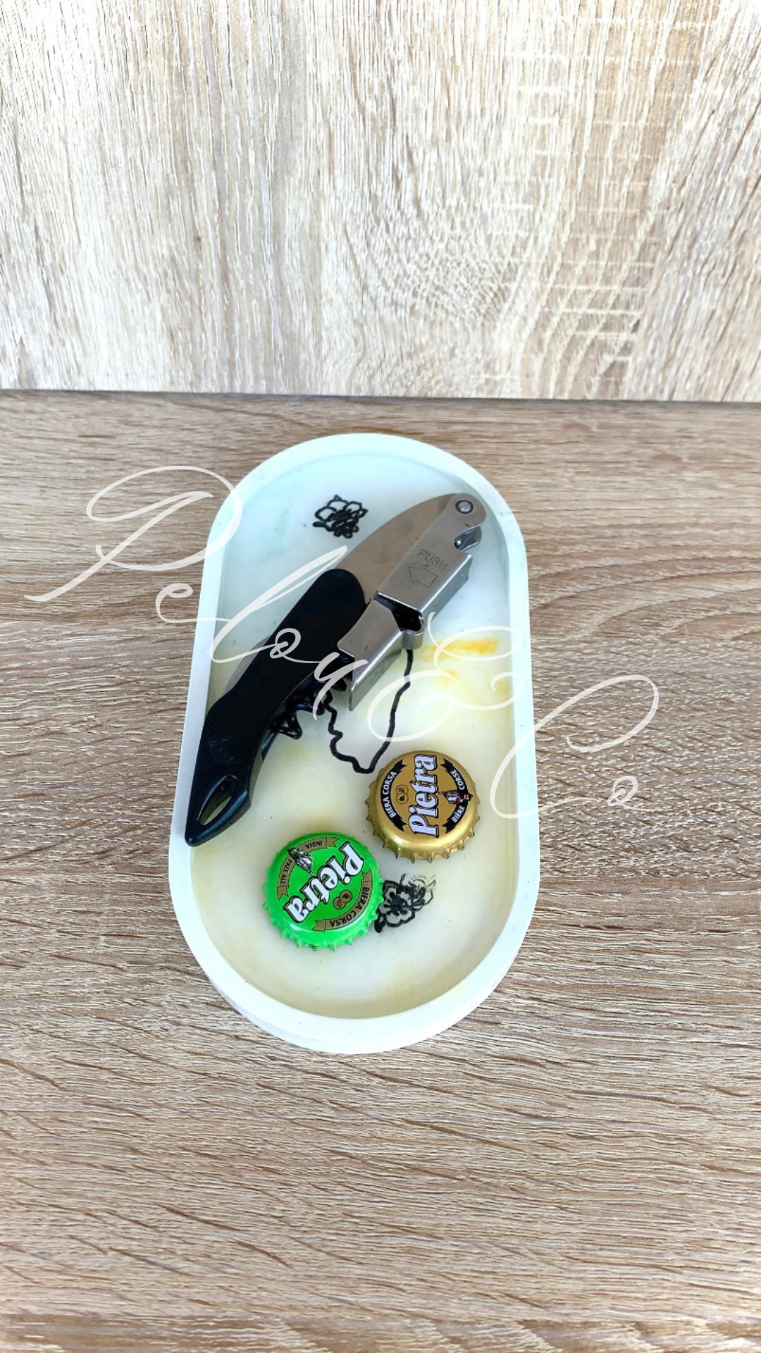 Vide-poche en résine minérale et époxy jaune et vert, style méditerranéen Maquis Corse