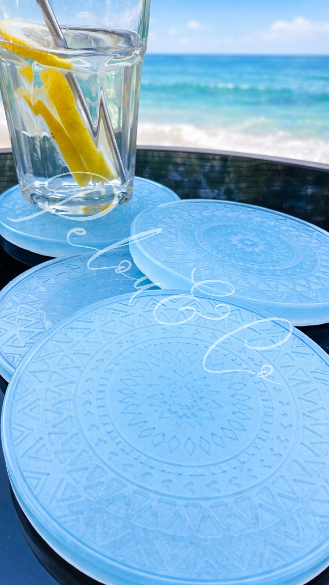 Dessous de verres résine bleu effet mer artisanaux