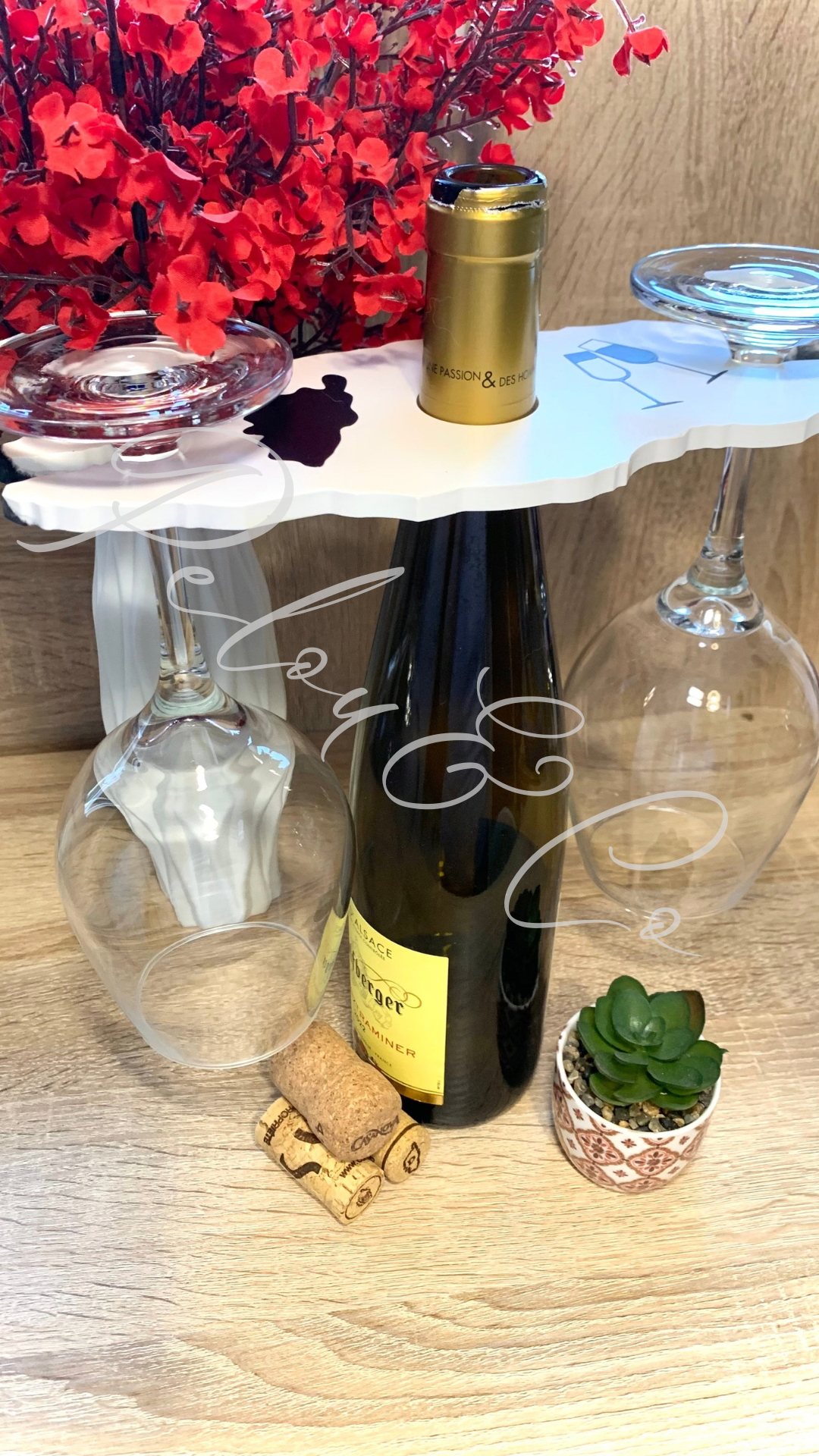 Porte-verres sur bouteille esprit corse noir et blanc _ création artisanale Pelou&Co