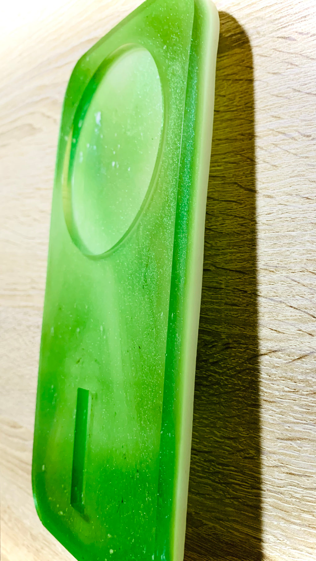 socle porte encens et bougie en résine vert et blanc fait main