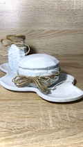 Ensemble plateau ondulé et deux pots en résine minérale blanc marbré Pelou&Co