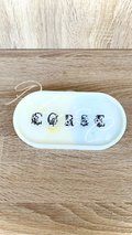 Vide-poche en résine minérale bleu et jaune, inspiré des côte méditerranéenne, fait main en Corse