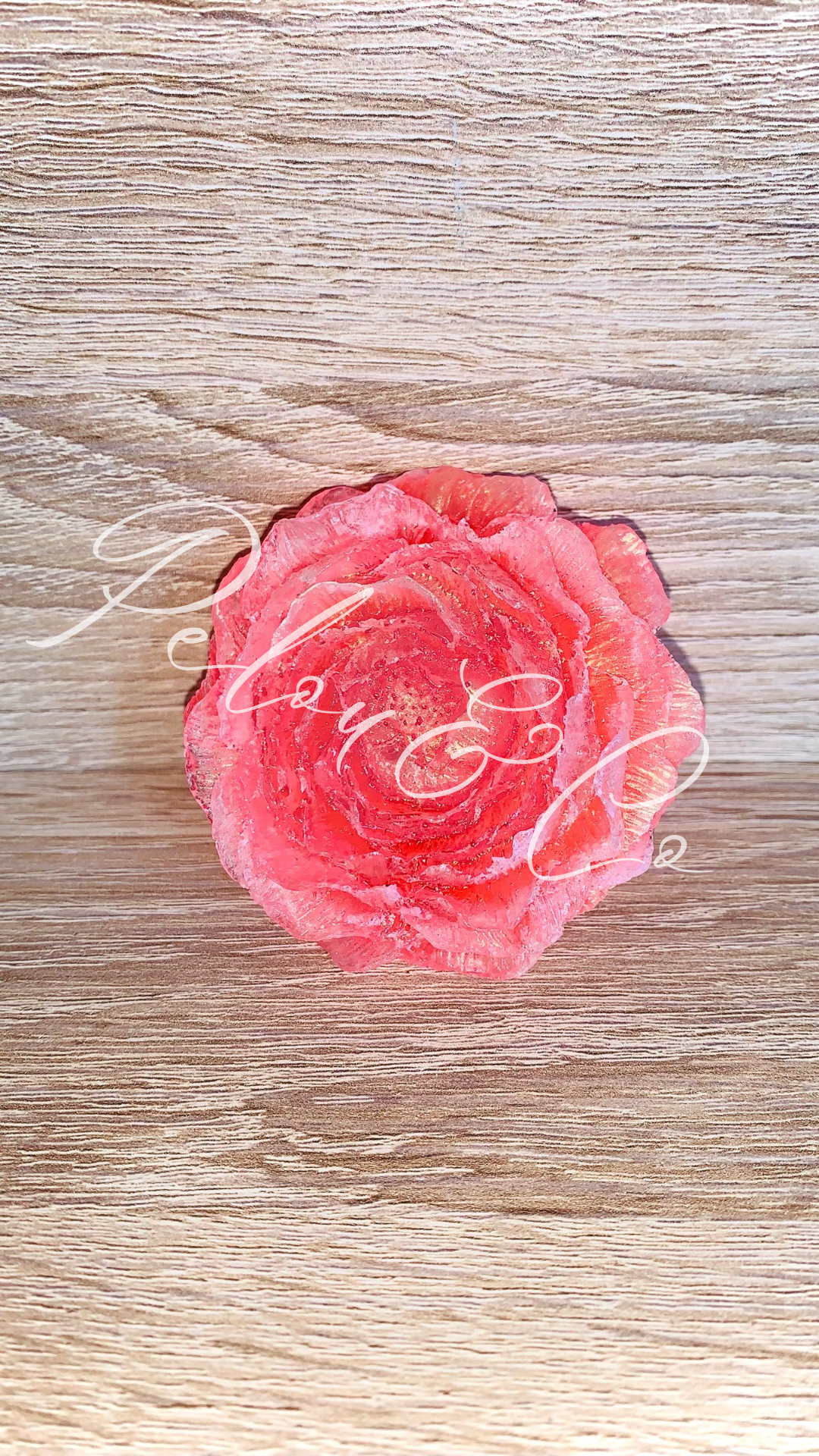 Détails Pivoine en résine époxy rose et or, déco florale Pelou&Co