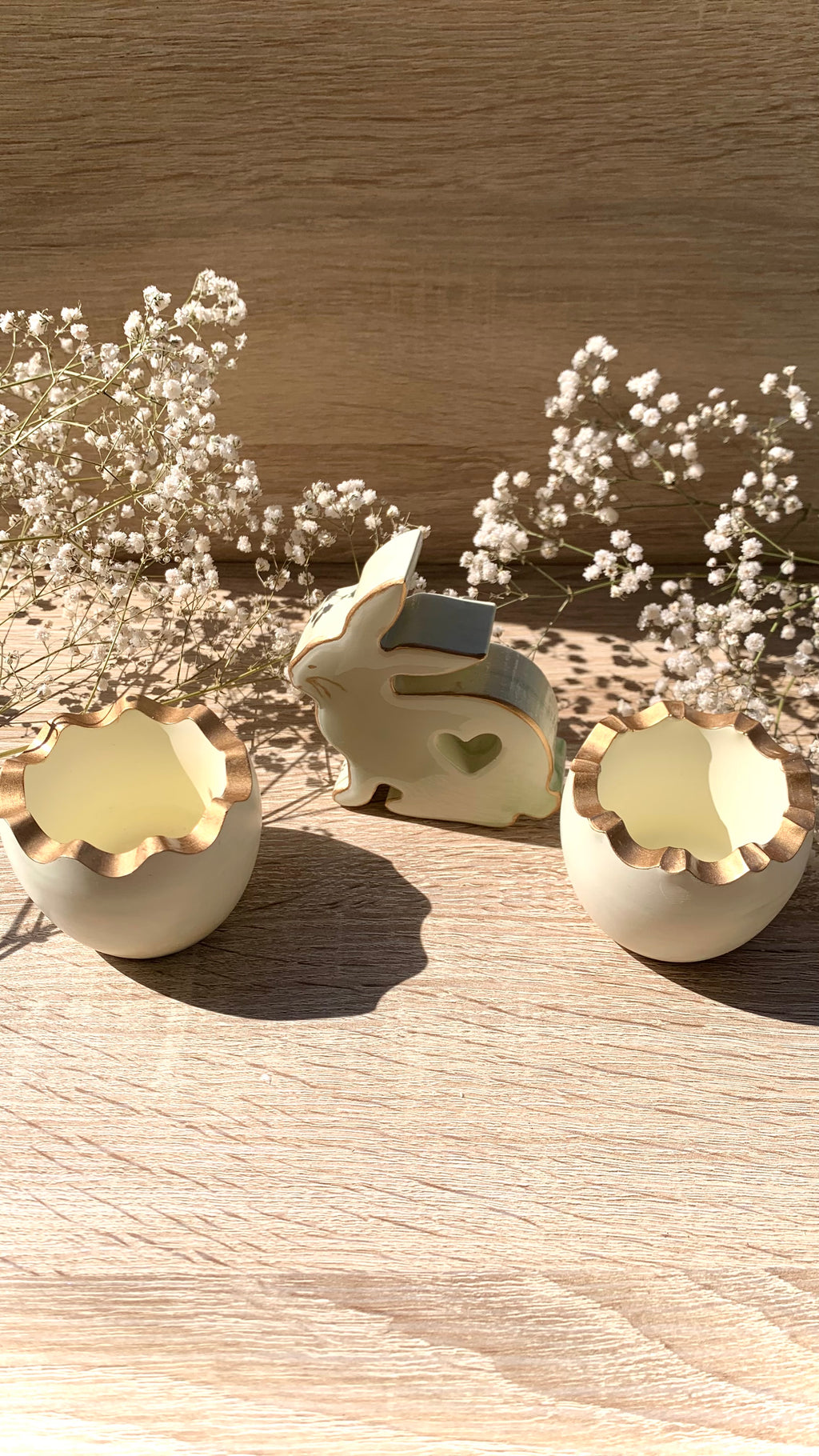 Ensemble Pâques artisanal lapin et pots-coquille