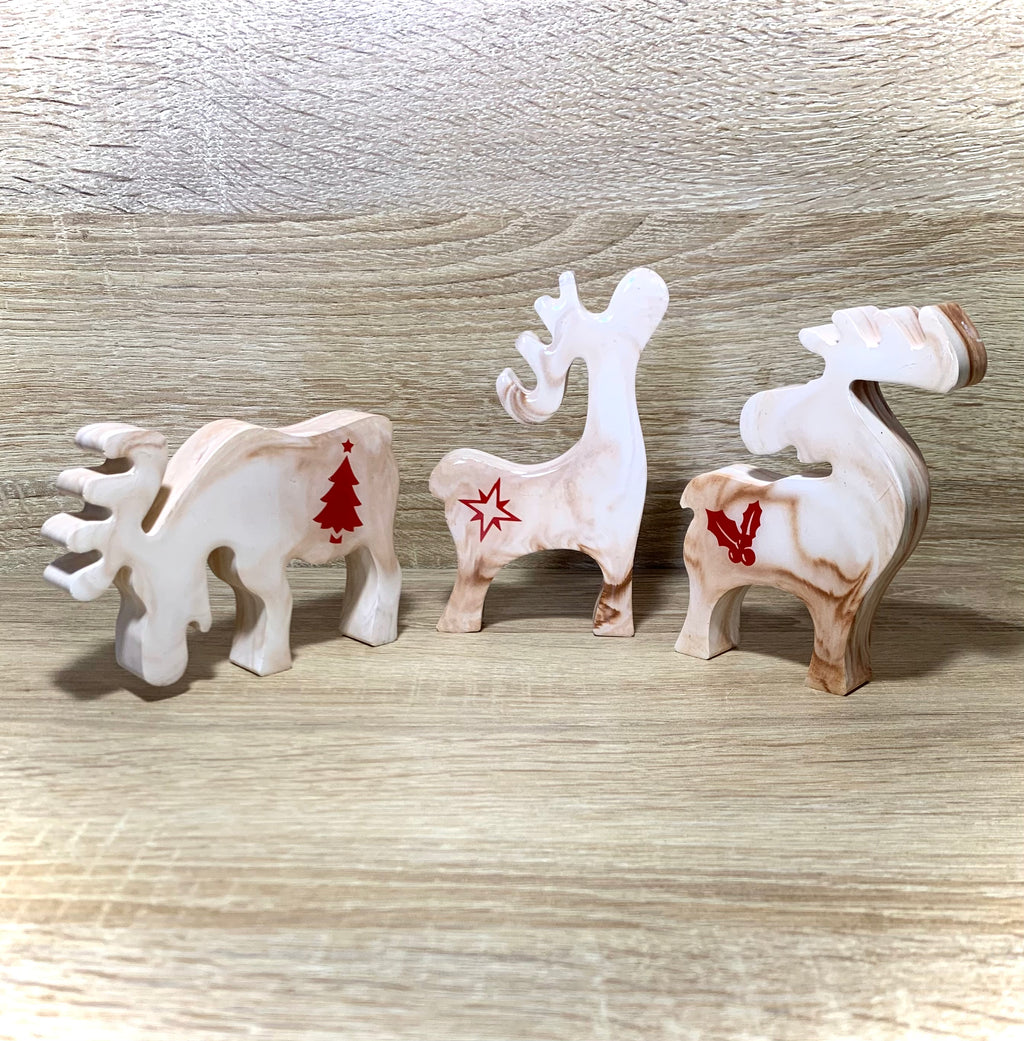 Lot trois rennes décoration Noël beige marron marbré Pelou&Co