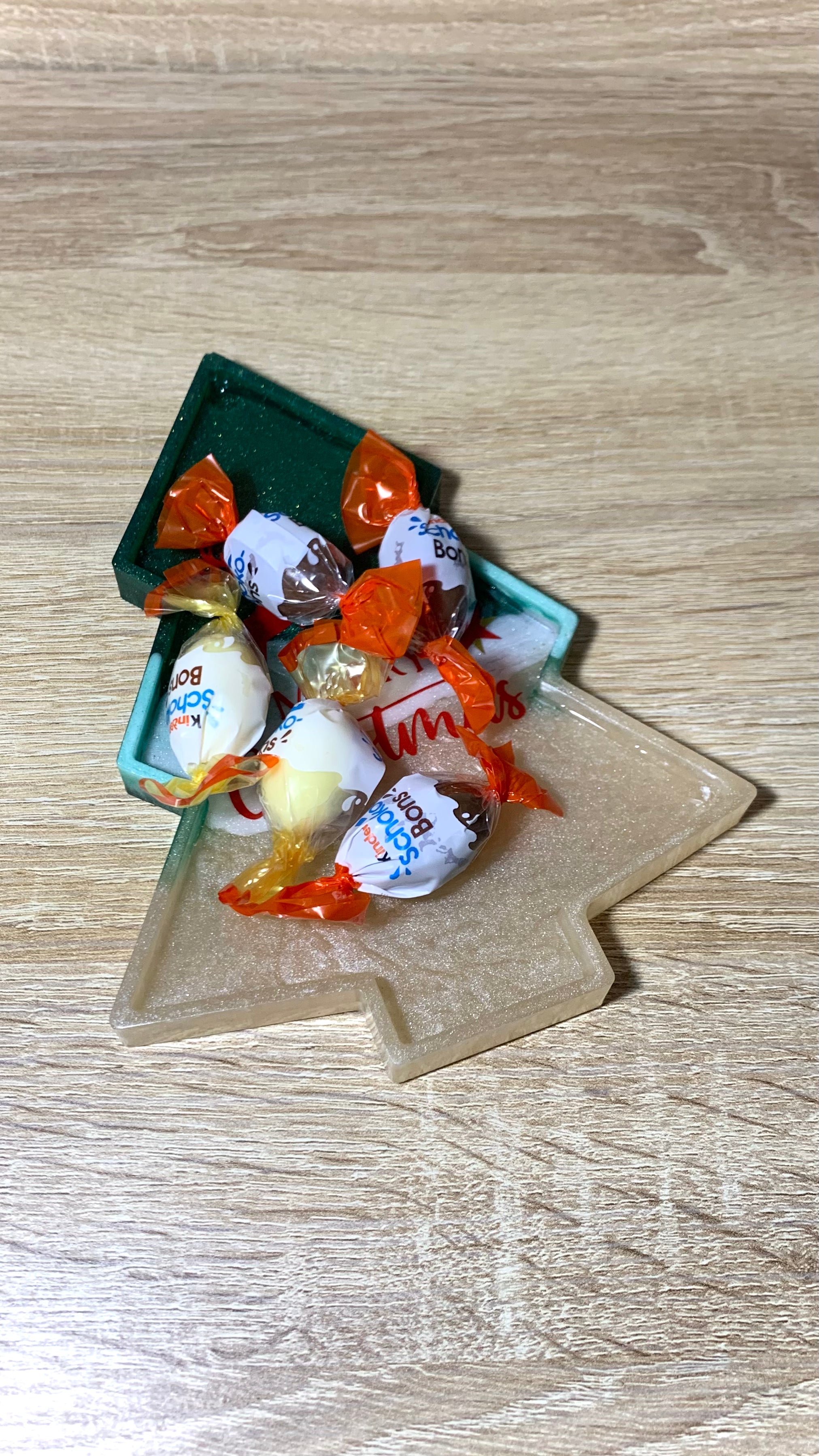 Plateau sapin décoratif Noël, vert et beige Pelou&Co