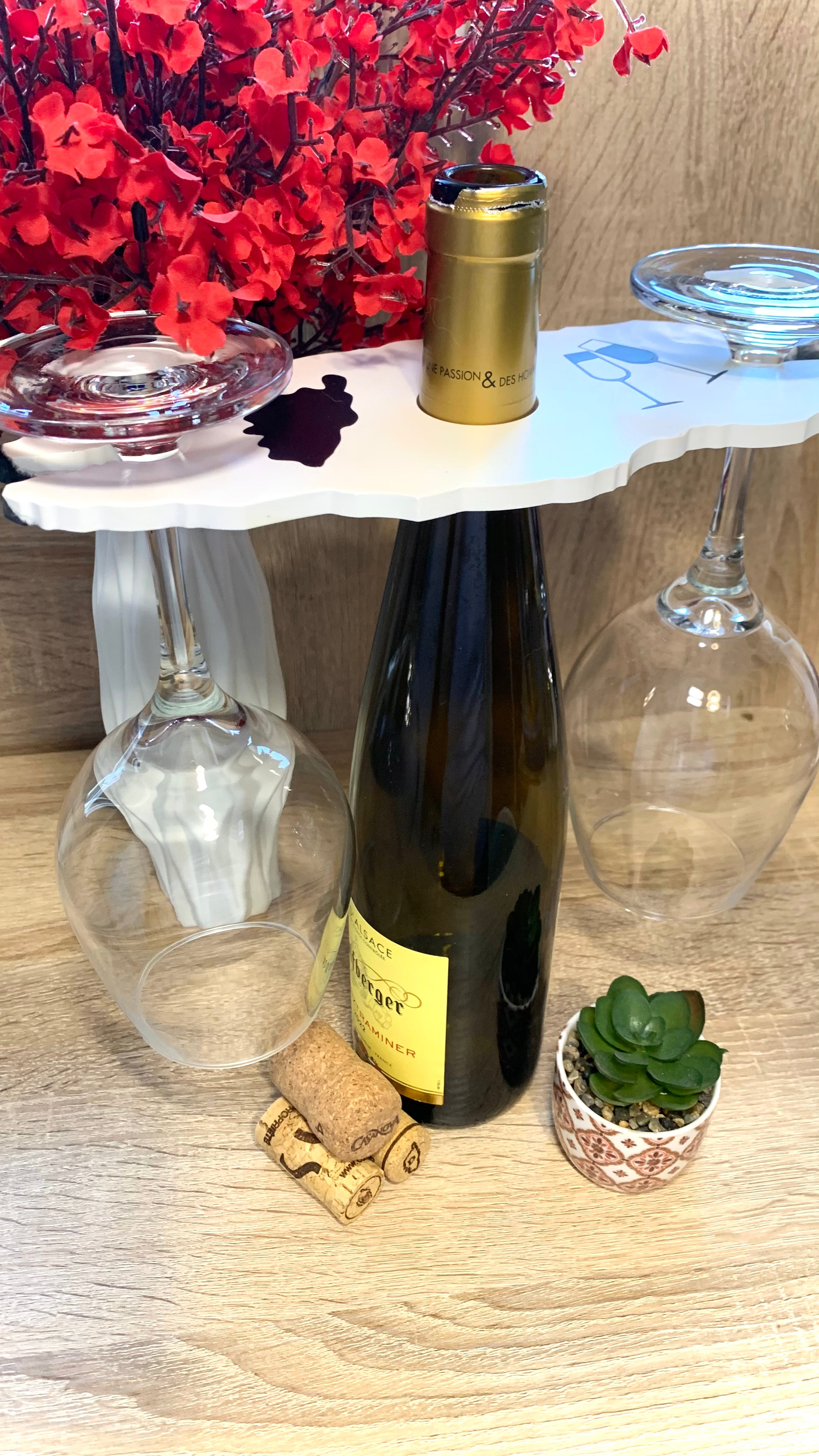 Porte-verres sur bouteille esprit corse noir et blanc _ création artisanale Pelou&Co