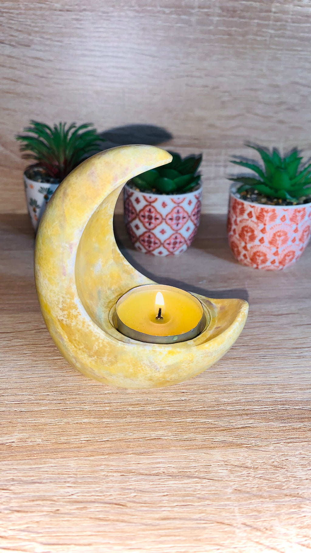Bougeoir lune jaune en résine minérale Pelou&Co