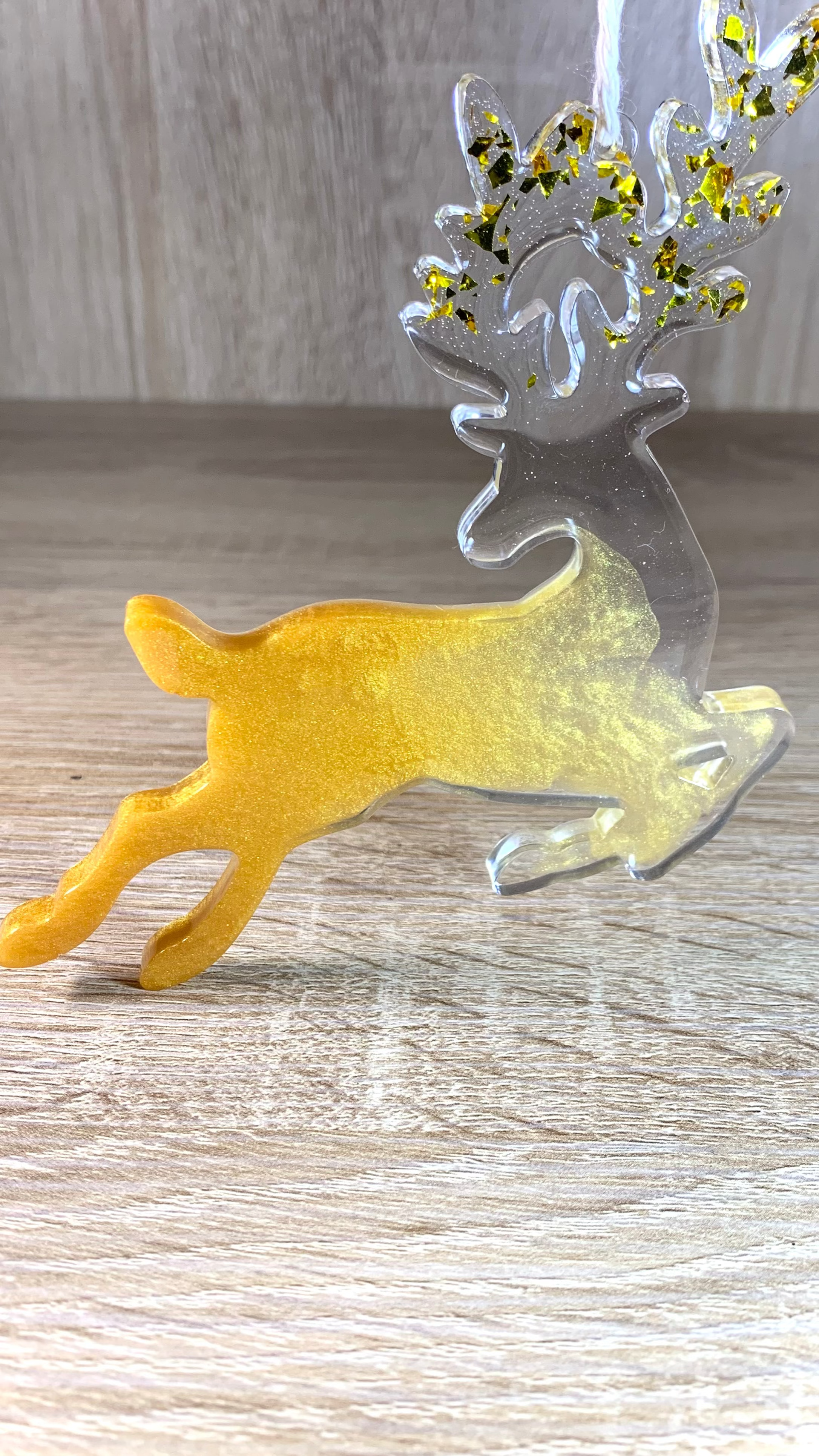 lot de 4 cerfs décoratifs transparents et dorés pour sapin de Noël